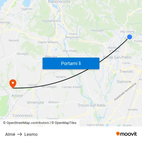 Almè to Lesmo map