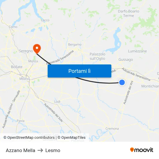 Azzano Mella to Lesmo map