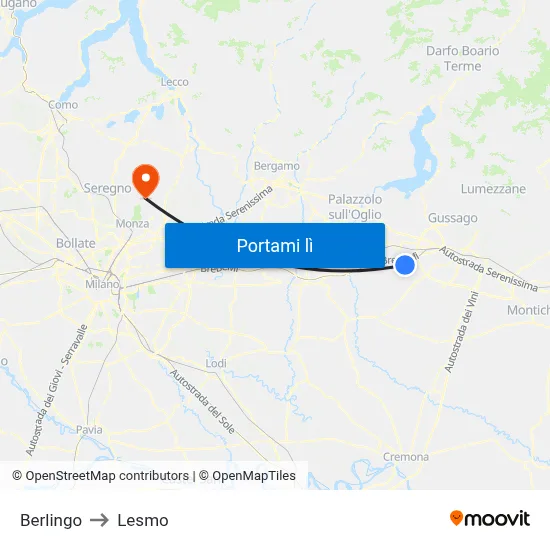 Berlingo to Lesmo map