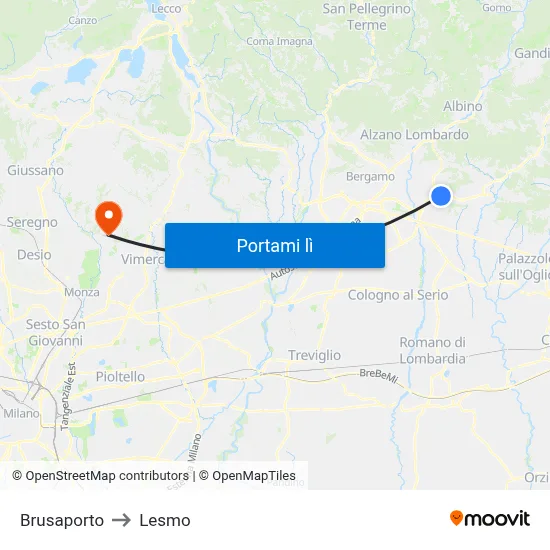 Brusaporto to Lesmo map