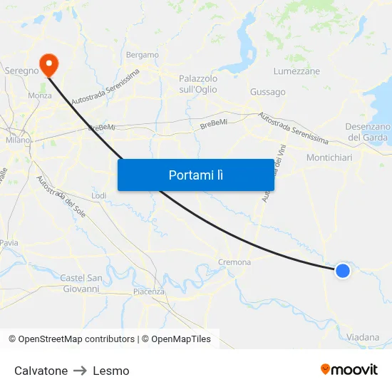 Calvatone to Lesmo map