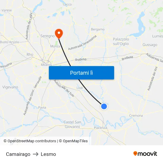Camairago to Lesmo map