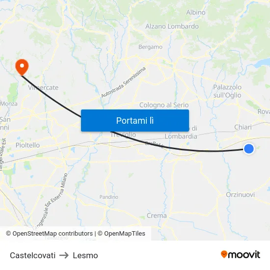 Castelcovati to Lesmo map