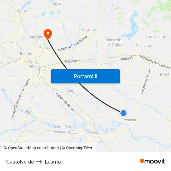 Castelverde to Lesmo map