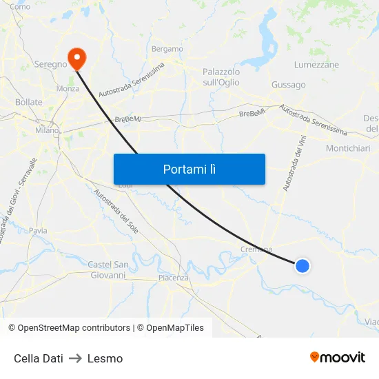 Cella Dati to Lesmo map