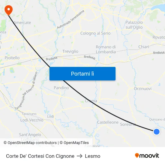Corte De' Cortesi Con Cignone to Lesmo map