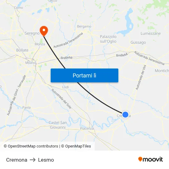 Cremona to Lesmo map