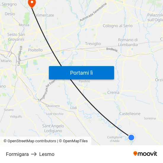 Formigara to Lesmo map