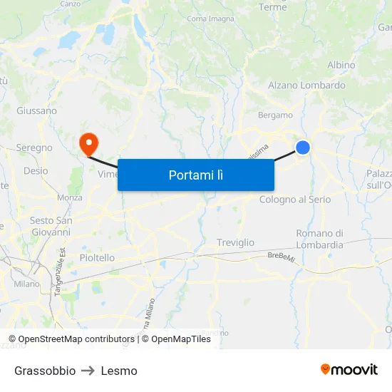 Grassobbio to Lesmo map