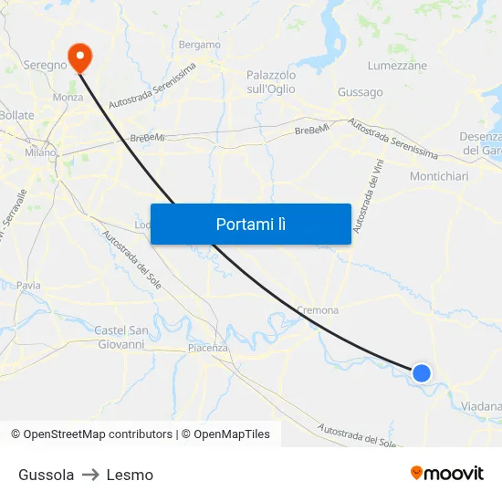 Gussola to Lesmo map