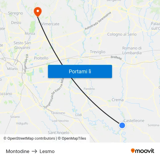 Montodine to Lesmo map