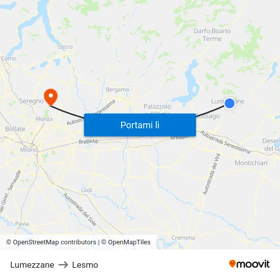 Lumezzane to Lesmo map