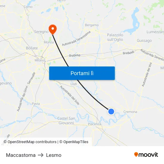 Maccastorna to Lesmo map