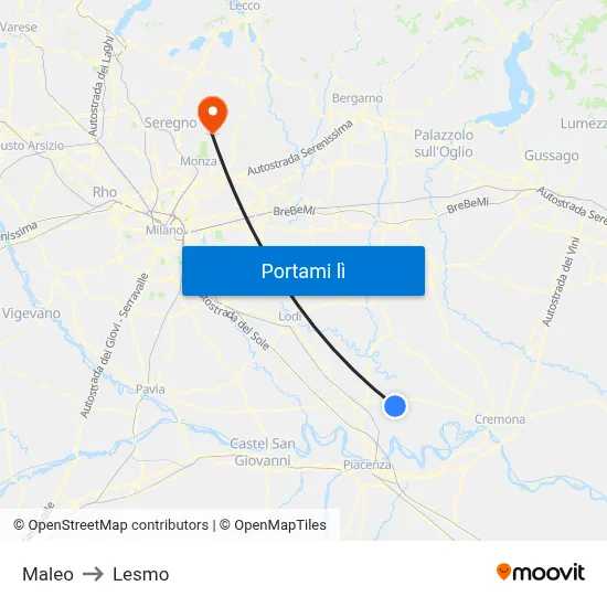 Maleo to Lesmo map