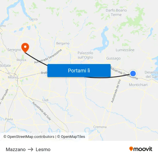 Mazzano to Lesmo map
