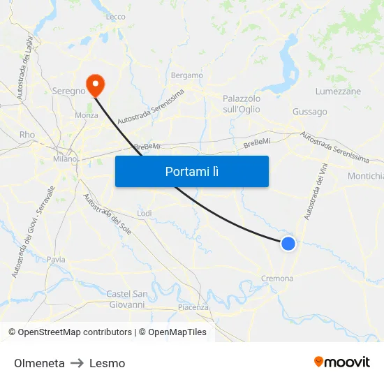 Olmeneta to Lesmo map