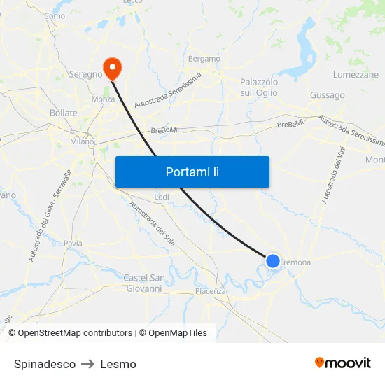 Spinadesco to Lesmo map