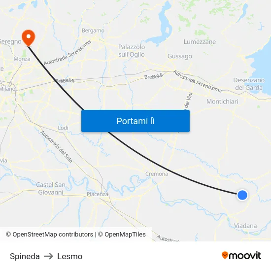 Spineda to Lesmo map