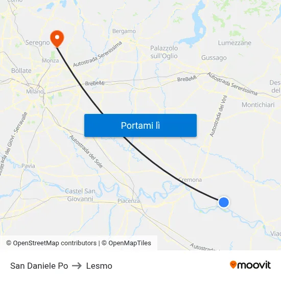 San Daniele Po to Lesmo map