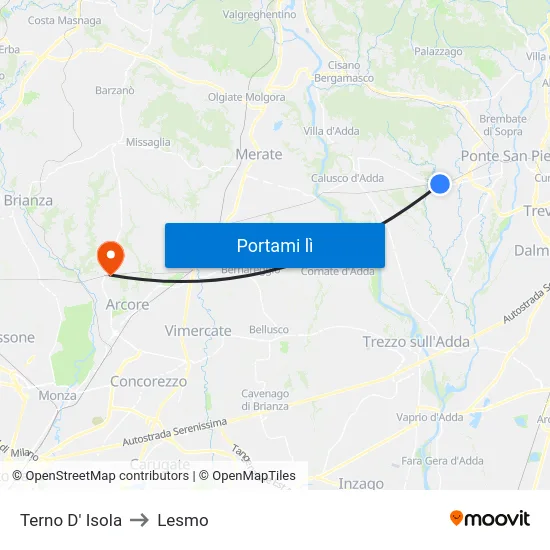 Terno D' Isola to Lesmo map