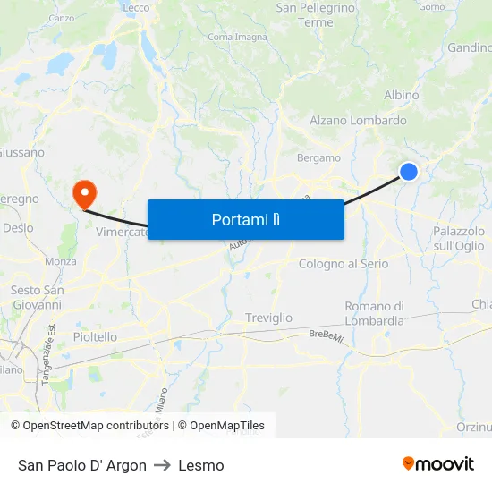 San Paolo D' Argon to Lesmo map
