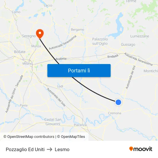 Pozzaglio Ed Uniti to Lesmo map