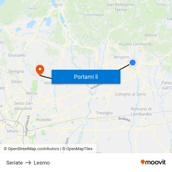 Seriate to Lesmo map