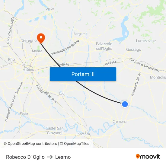 Robecco D' Oglio to Lesmo map