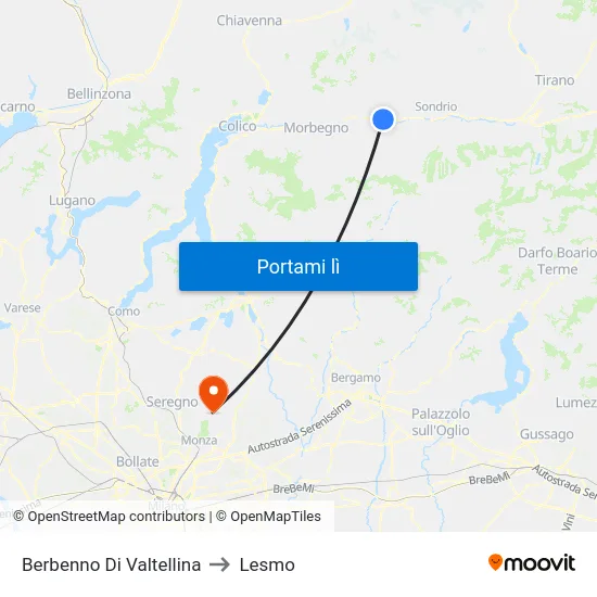 Berbenno Di Valtellina to Lesmo map