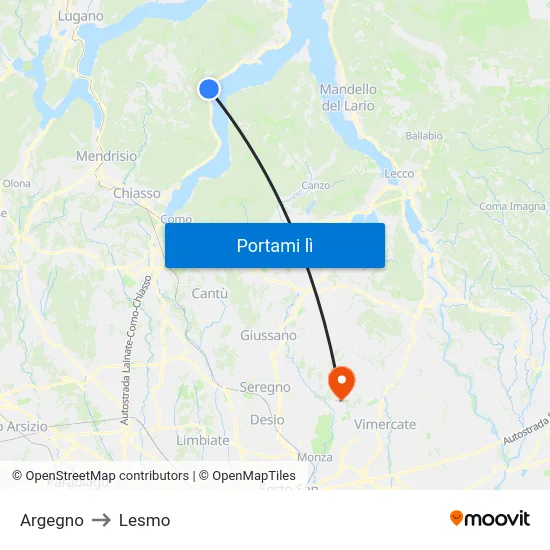 Argegno to Lesmo map