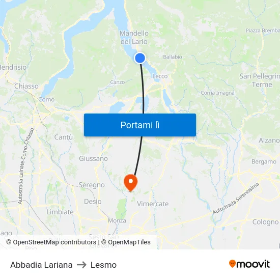 Abbadia Lariana to Lesmo map