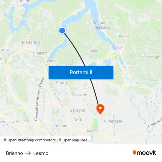 Brienno to Lesmo map