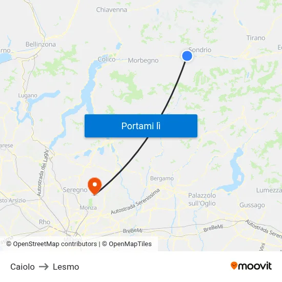 Caiolo to Lesmo map