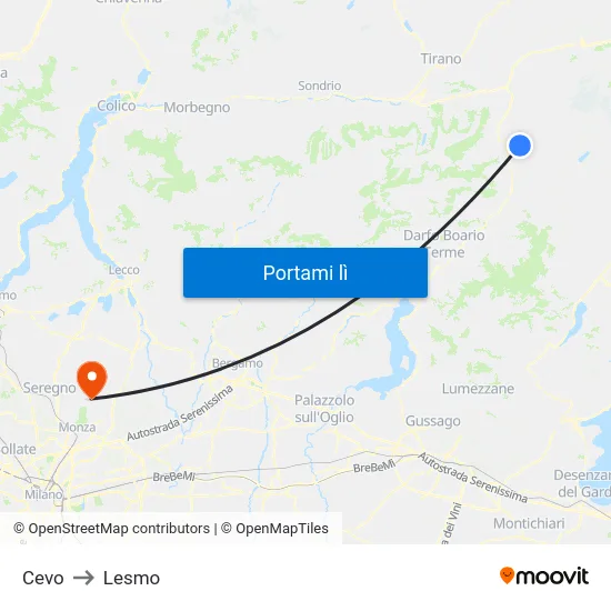 Cevo to Lesmo map