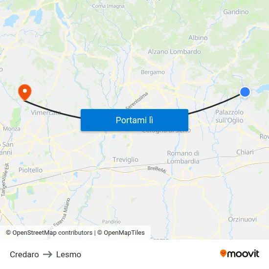 Credaro to Lesmo map