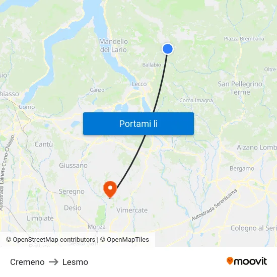 Cremeno to Lesmo map