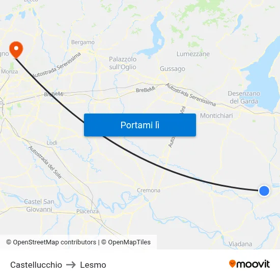 Castellucchio to Lesmo map