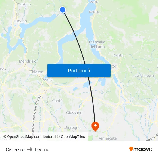 Carlazzo to Lesmo map