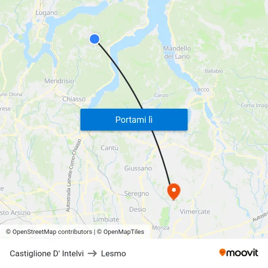 Castiglione D' Intelvi to Lesmo map