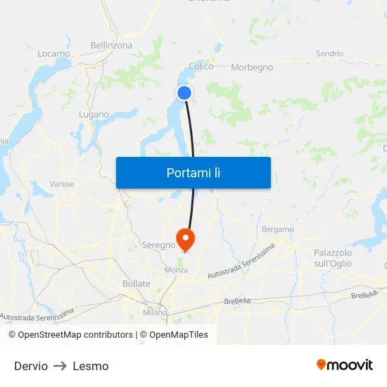 Dervio to Lesmo map