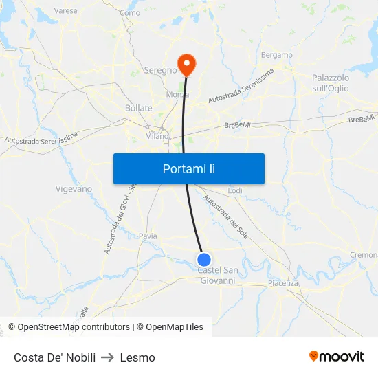 Costa De' Nobili to Lesmo map