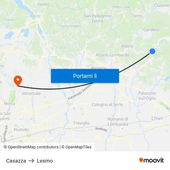 Casazza to Lesmo map