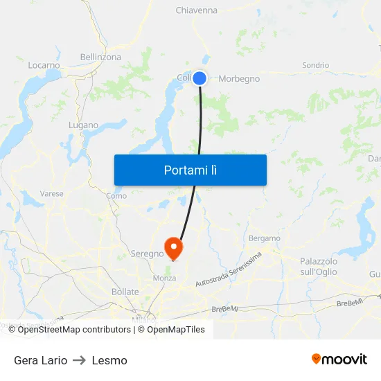 Gera Lario to Lesmo map