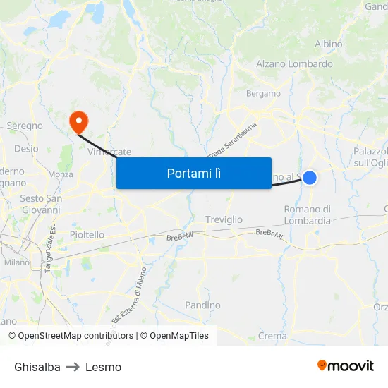 Ghisalba to Lesmo map