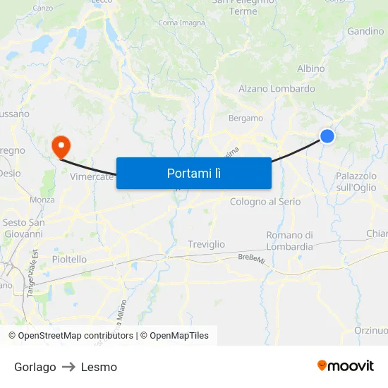 Gorlago to Lesmo map