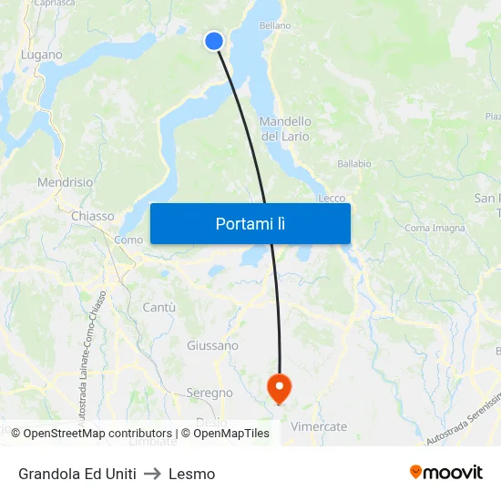 Grandola Ed Uniti to Lesmo map