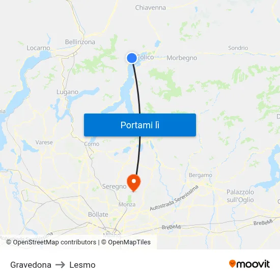 Gravedona to Lesmo map