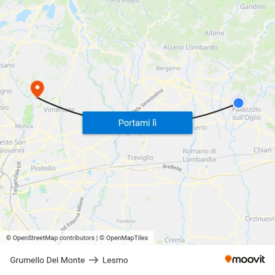 Grumello Del Monte to Lesmo map