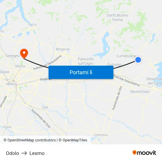 Odolo to Lesmo map