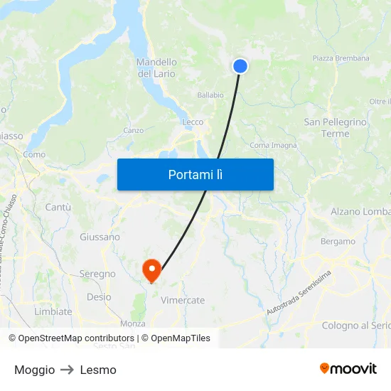 Moggio to Lesmo map